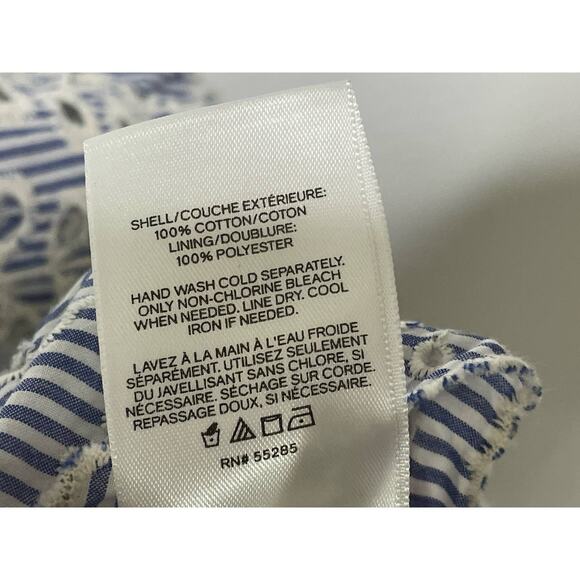 Express Blouse Eyelet Off the Shoulder Striped 3/4 Sleeve Cotton Lined Blue S - Picture 7 of 12